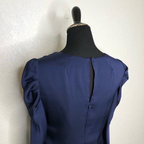 Milly navy blue puff shoulder v neck silk dress size 2 - Picture 11 of 16
